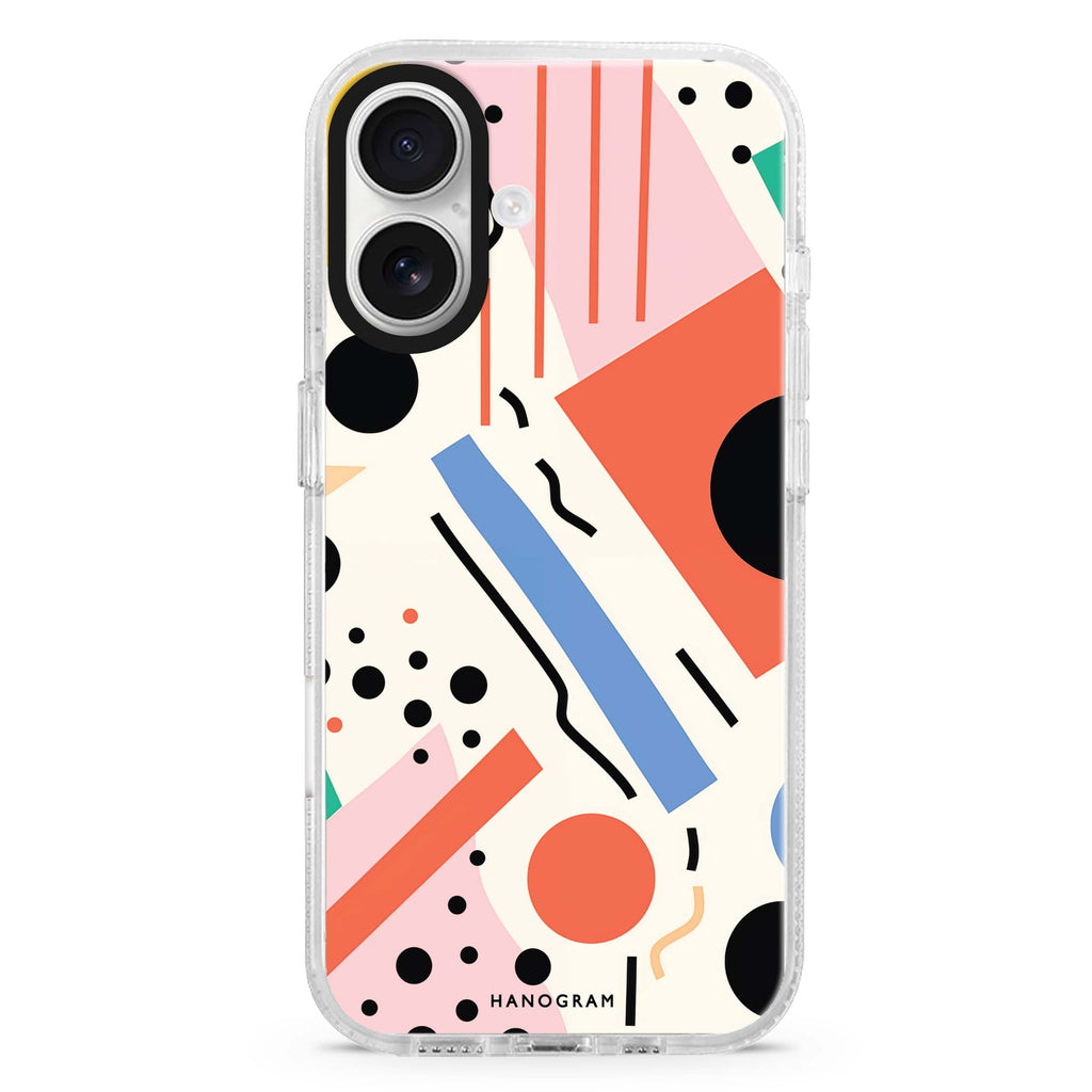 Geometric Groove iPhone 16 and 16 Plus ultra clear case, transparent abstract pattern, front product view