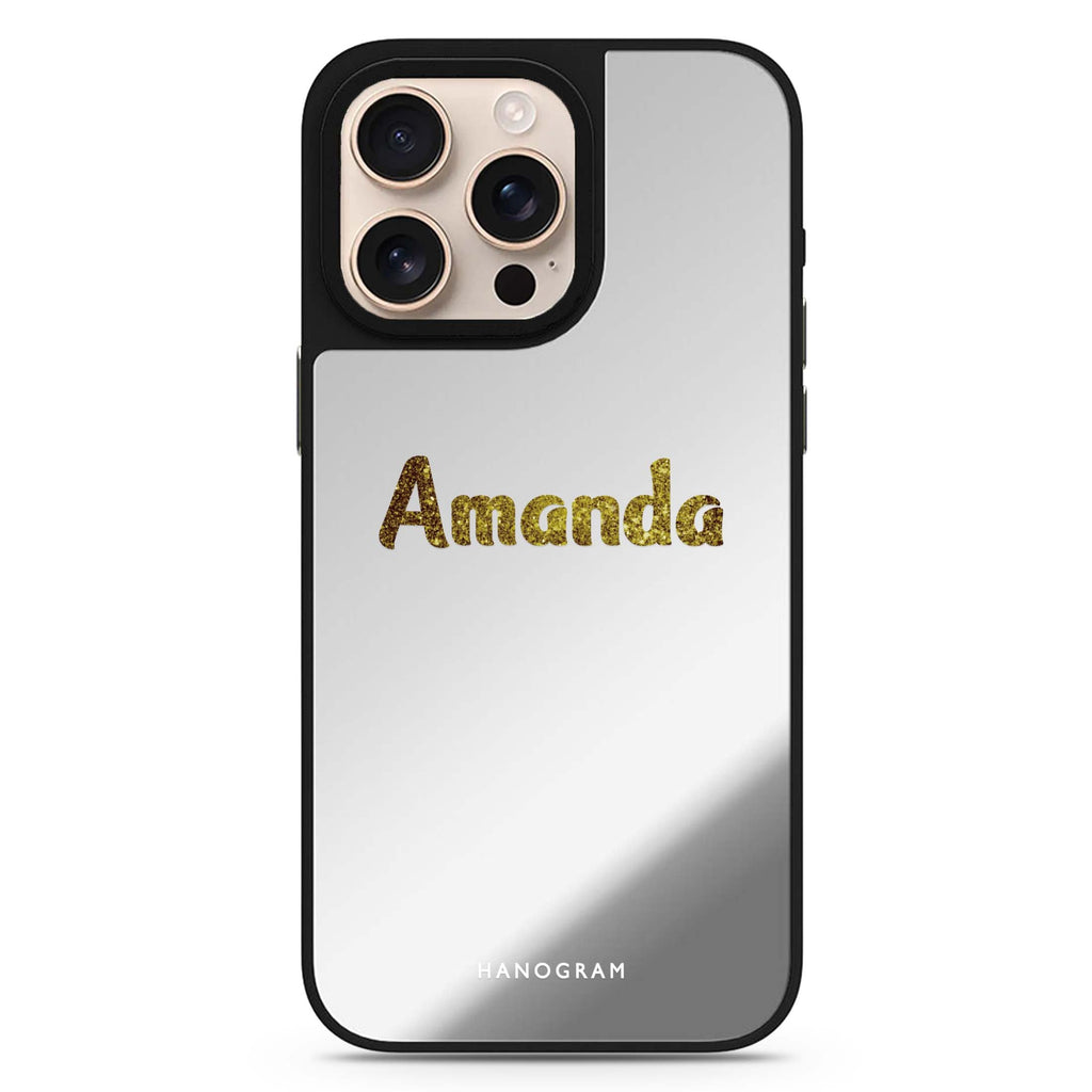 Glittering Gold personalized name color-inspired design iPhone 16/15/14 Pro Max & Pro mirror case