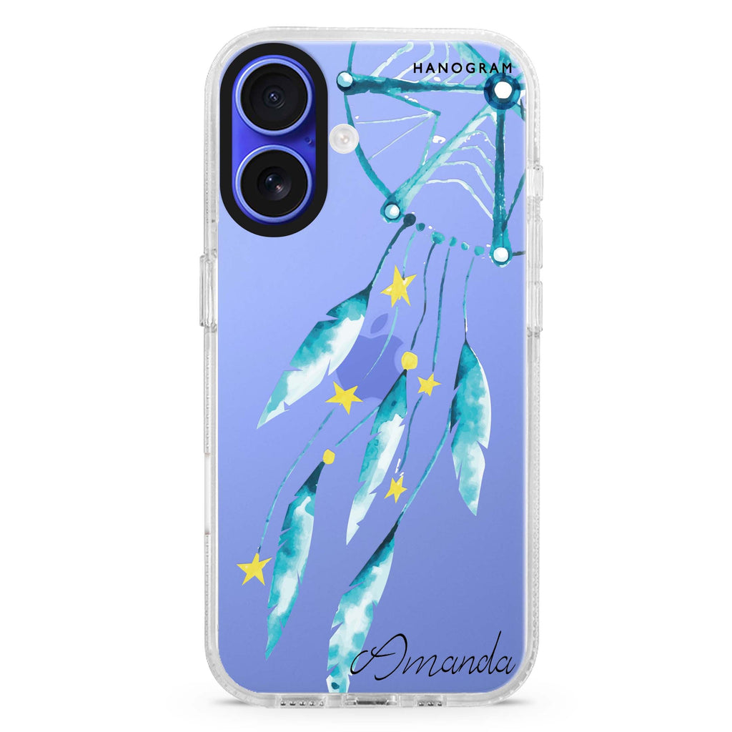 Secret of Five custom name iPhone 16 and 16 Plus ultra clear case, transparent graphic artwork, front product view