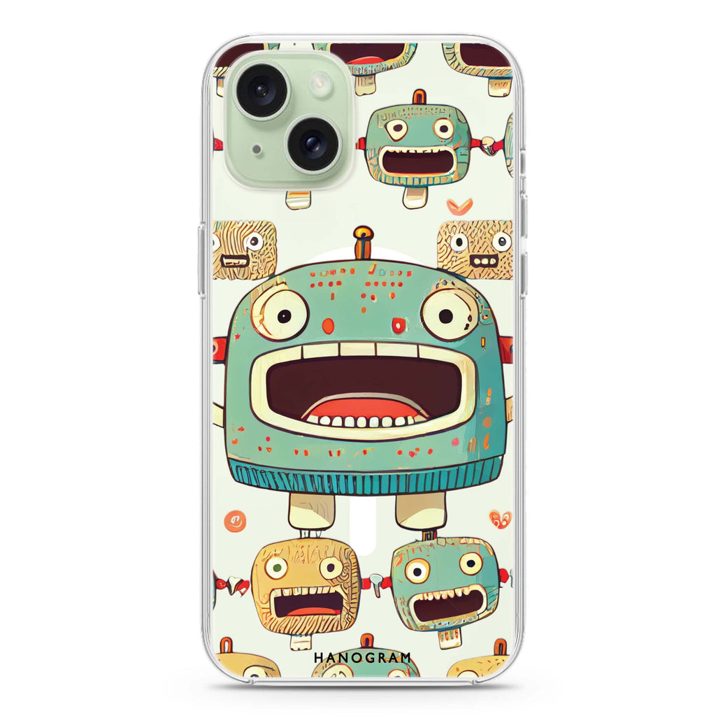 Cute robots iPhone 15 Plus MagSafe Compatible Ultra Clear Case