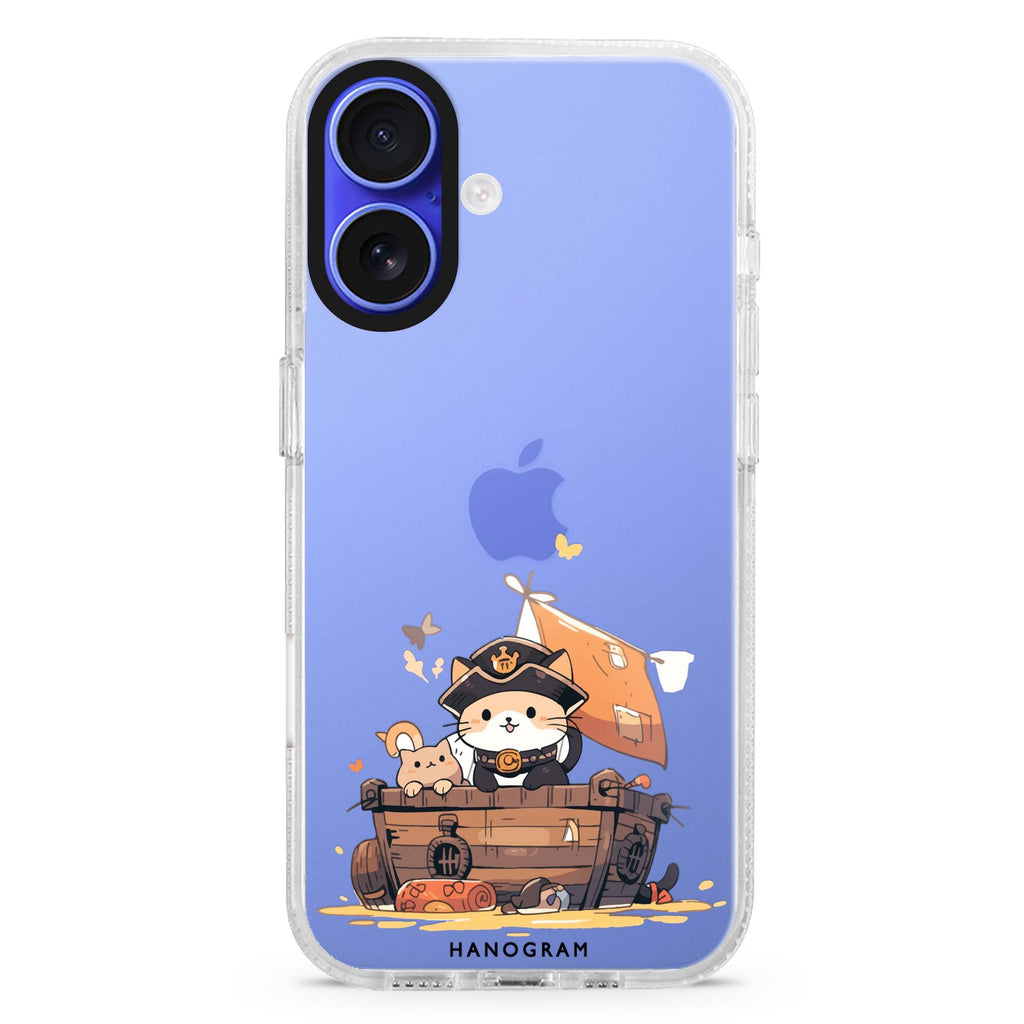 Feline Corsair iPhone 16 and 16 Plus ultra clear case, transparent abstract pattern, front product view