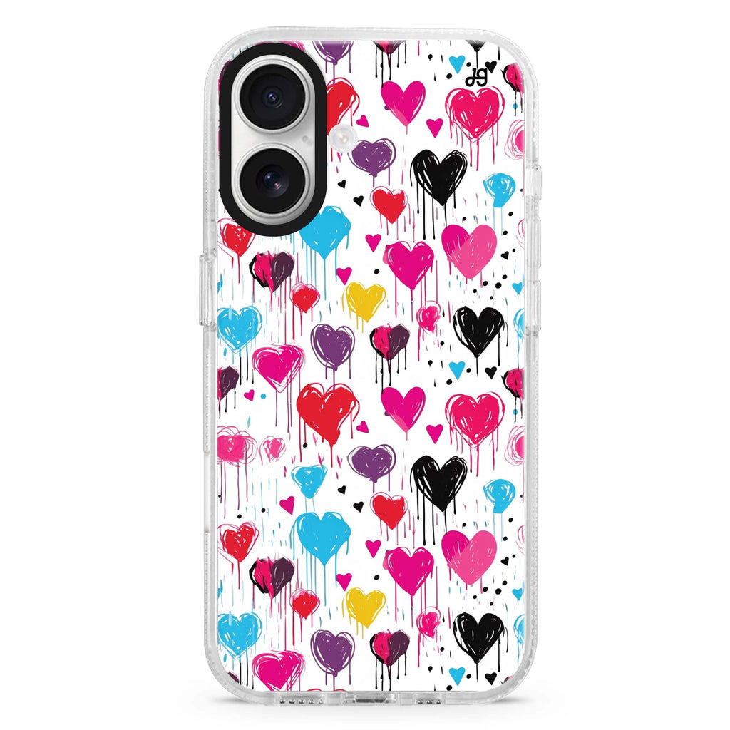Drip Embrace iPhone 16 and 16 Plus ultra clear case, transparent graphic artwork, front product view