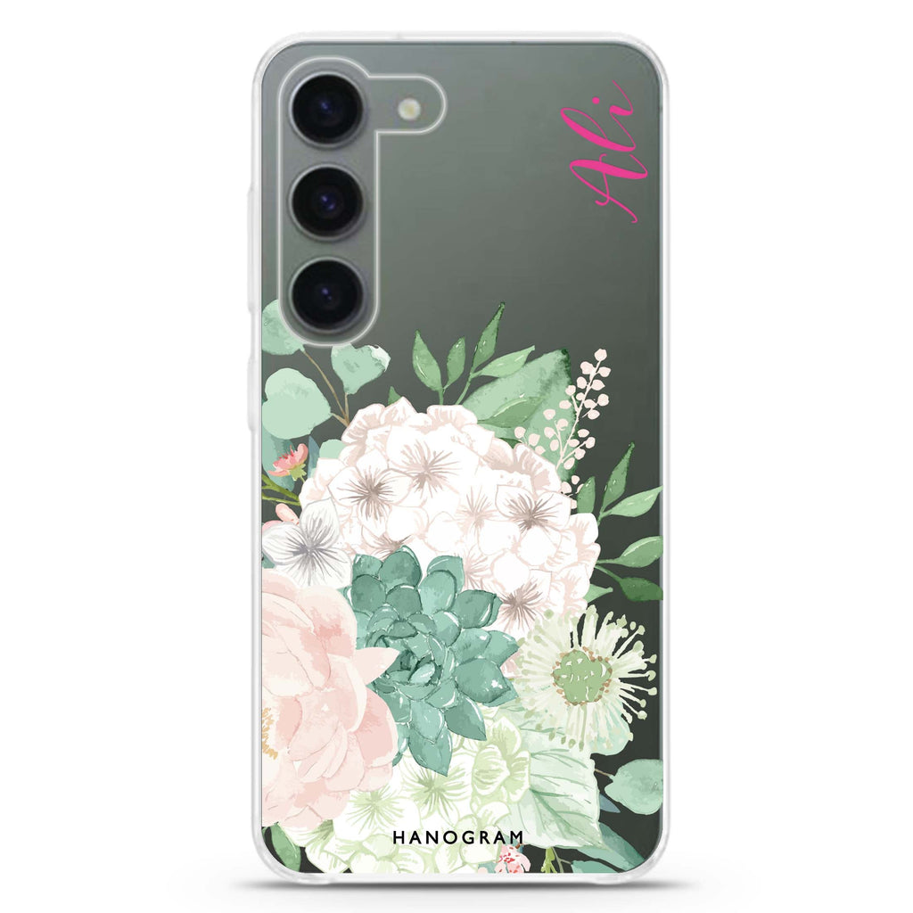 Vintage Flowers personalized ultra-clear case for Samsung Galaxy S23/S22, front view