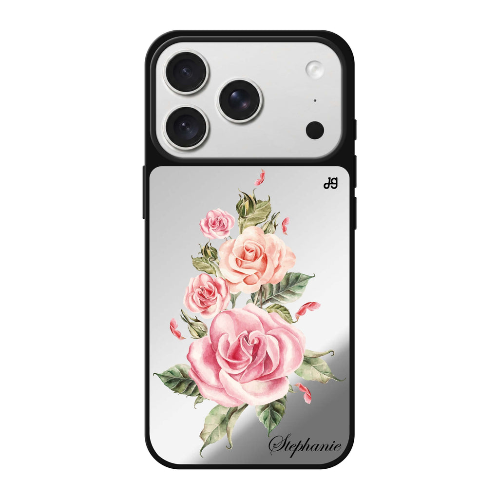 Pink Watercolor Floral personalized name pink spring flower floral iPhone 18 Pro Max mirror case