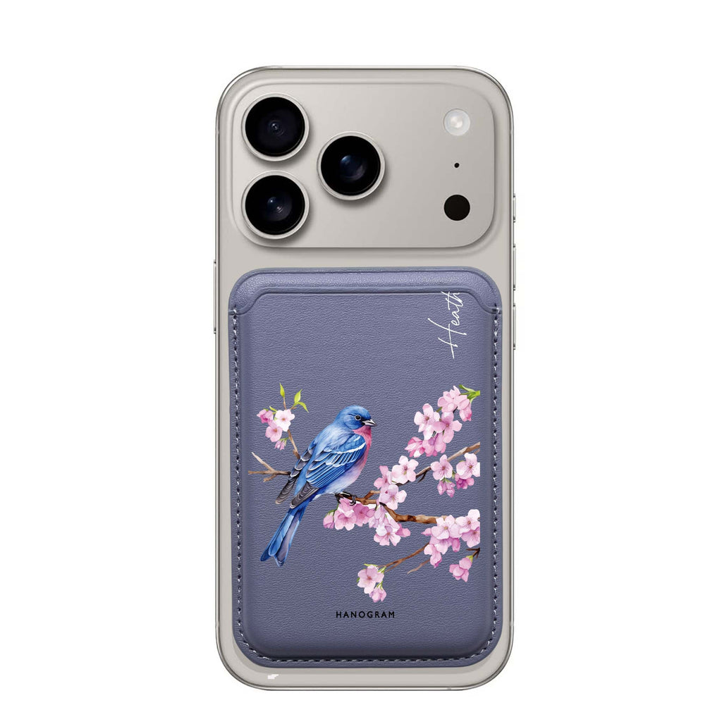 Indigo Serenade custom name MagSafe wallet for iPhone, personalized magnetic card holder, main view