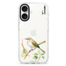 Warbler Whisper custom name iPhone 16 and 16 Plus ultra clear case, transparent animal artwork, front product view