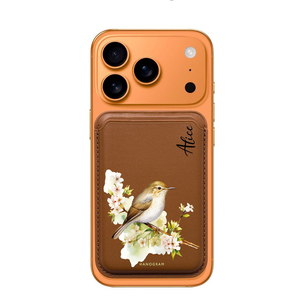 Warbler's Haven custom name MagSafe wallet for iPhone, personalized magnetic card holder, main view