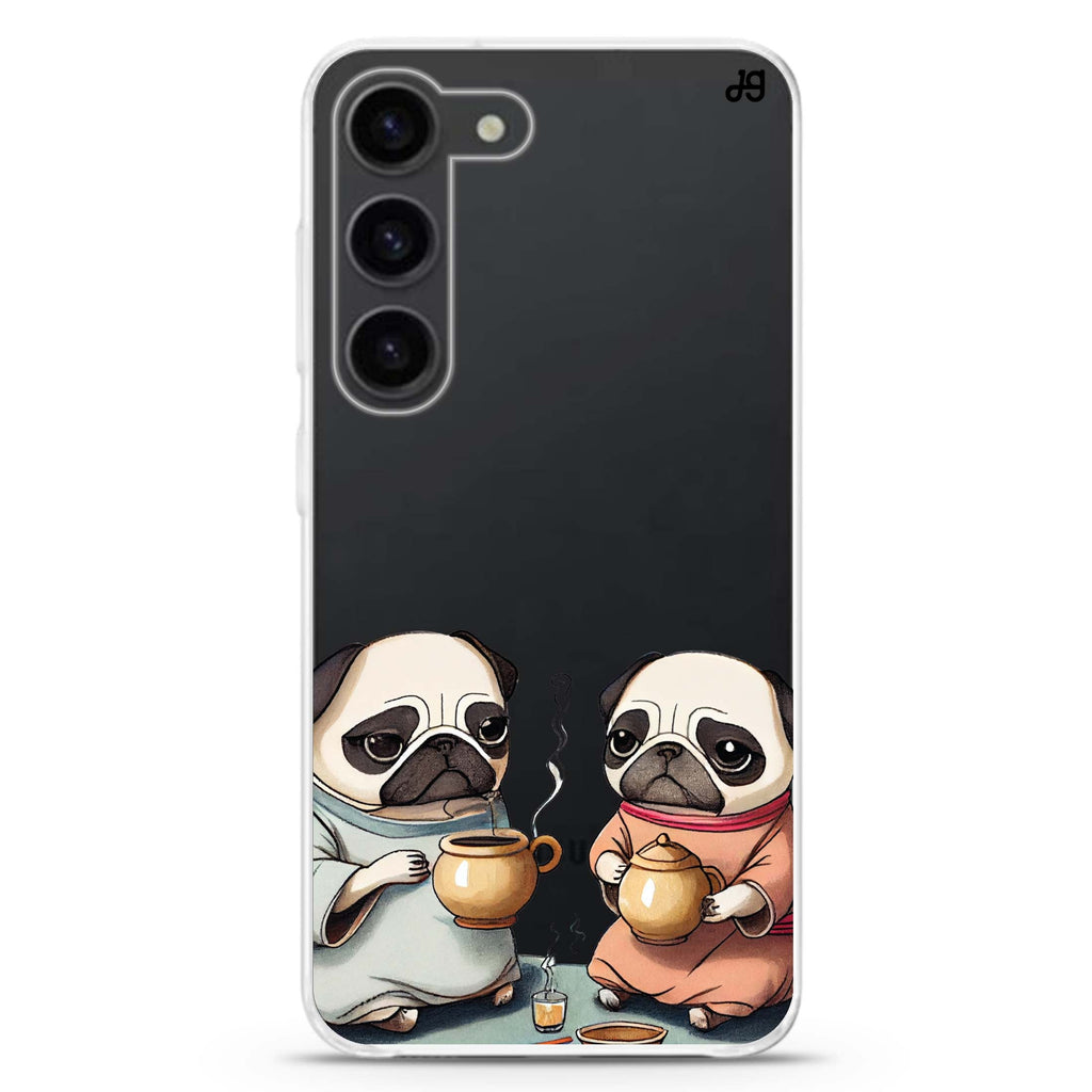Pug Tea Time ultra-clear case for Samsung Galaxy S23/S22, front view