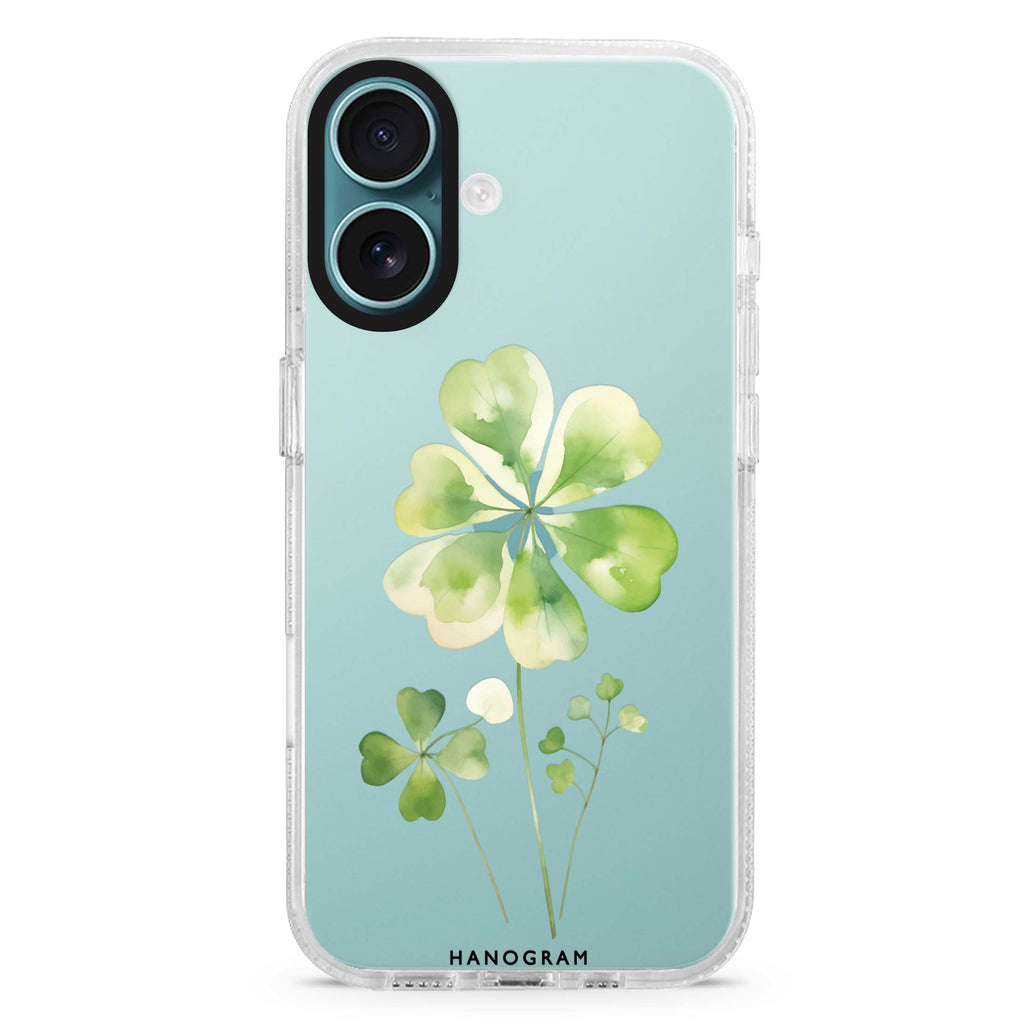 Clover's Heart iPhone 16 and 16 Plus ultra clear case, transparent artistic artwork, front product view
