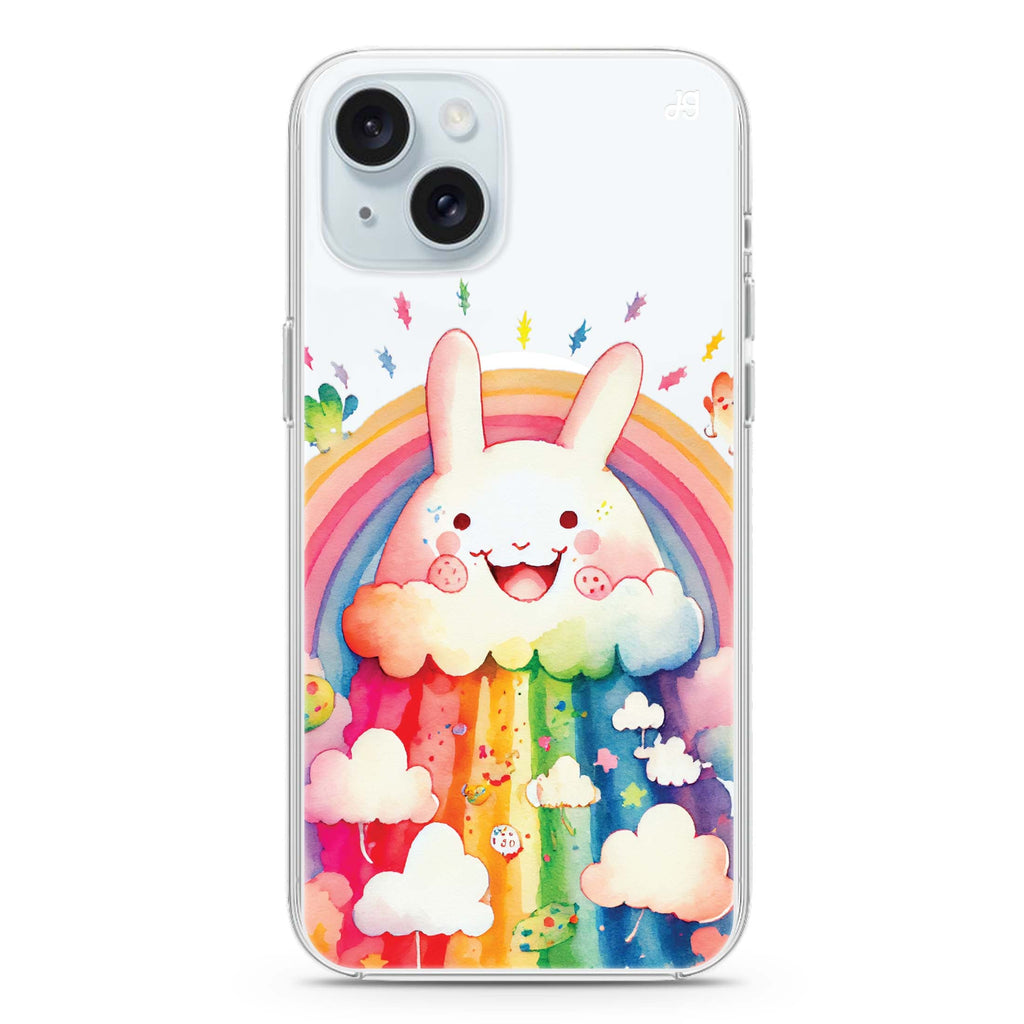 Rainbow Bunny iPhone 15 Plus MagSafe Compatible Ultra Clear Case