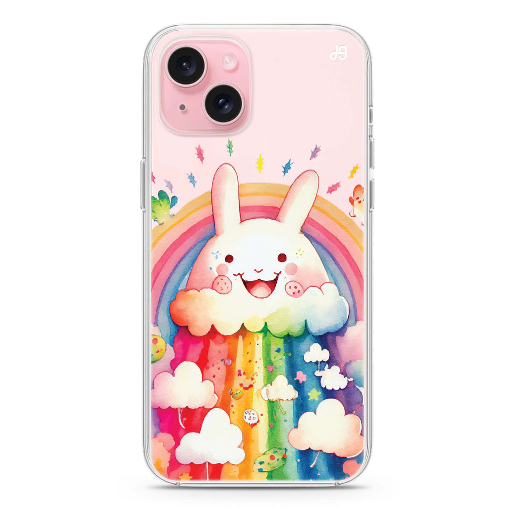 Rainbow Bunny iPhone 15 plus Ultra Clear Case