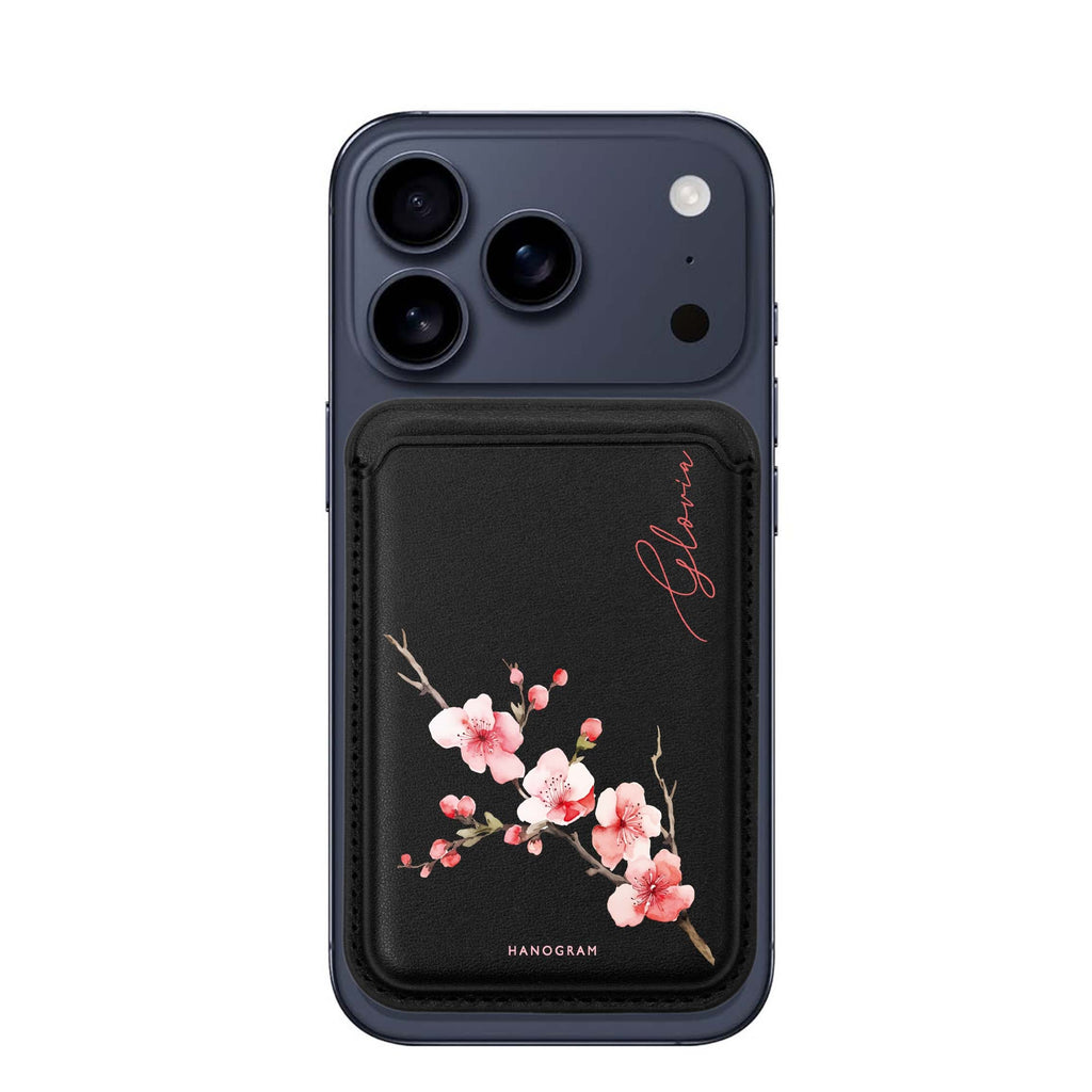 Cherry Bliss custom name MagSafe wallet for iPhone, personalized magnetic card holder, main view
