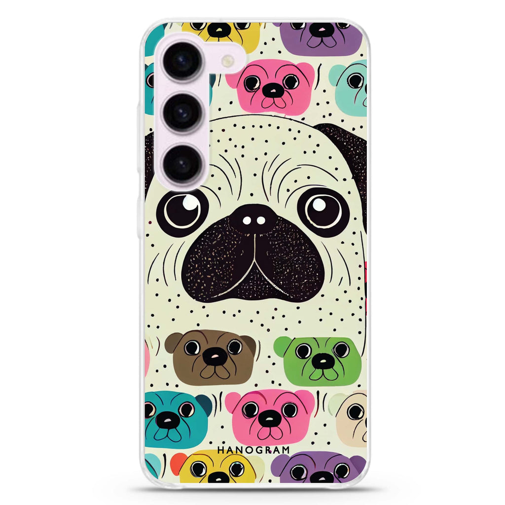 Pug Face ultra-clear case for Samsung Galaxy S23/S22, front view