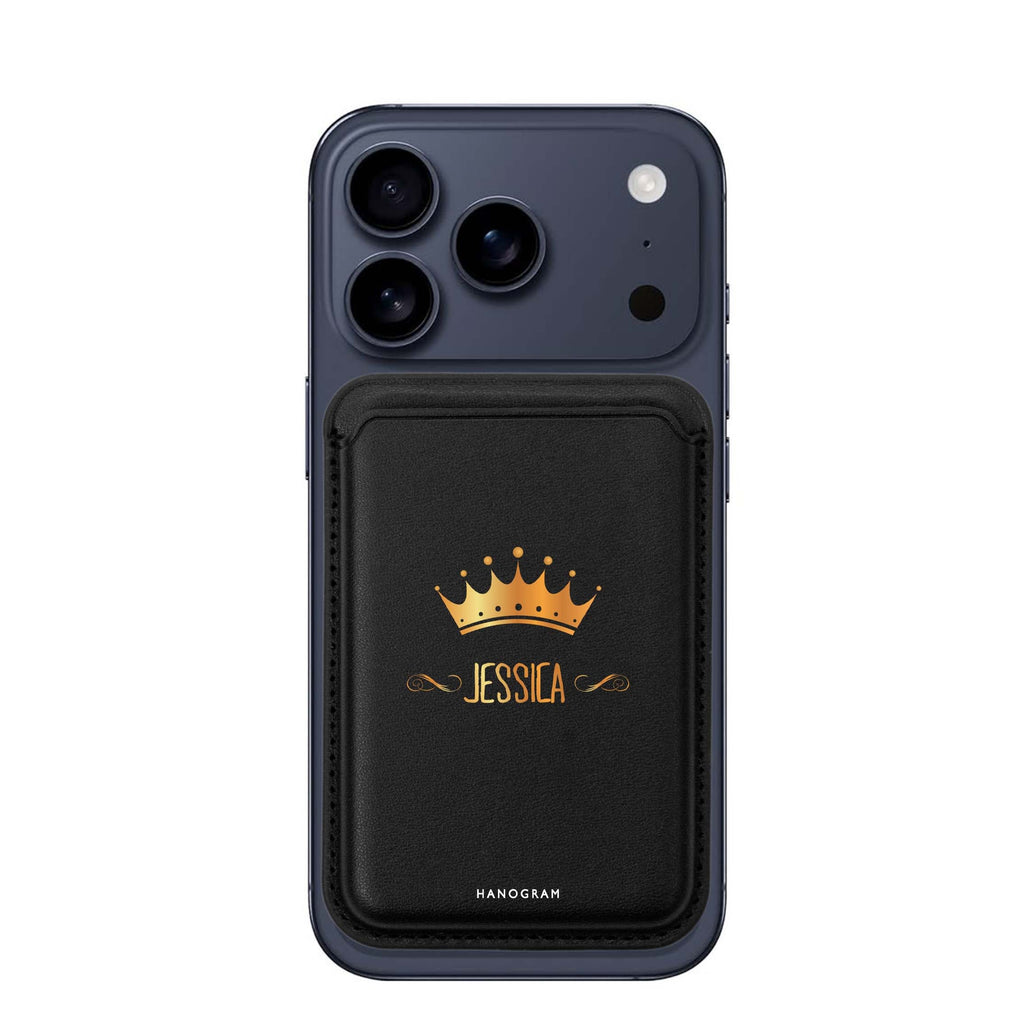 Queen's Crown custom name MagSafe wallet for iPhone, personalized magnetic card holder, main view