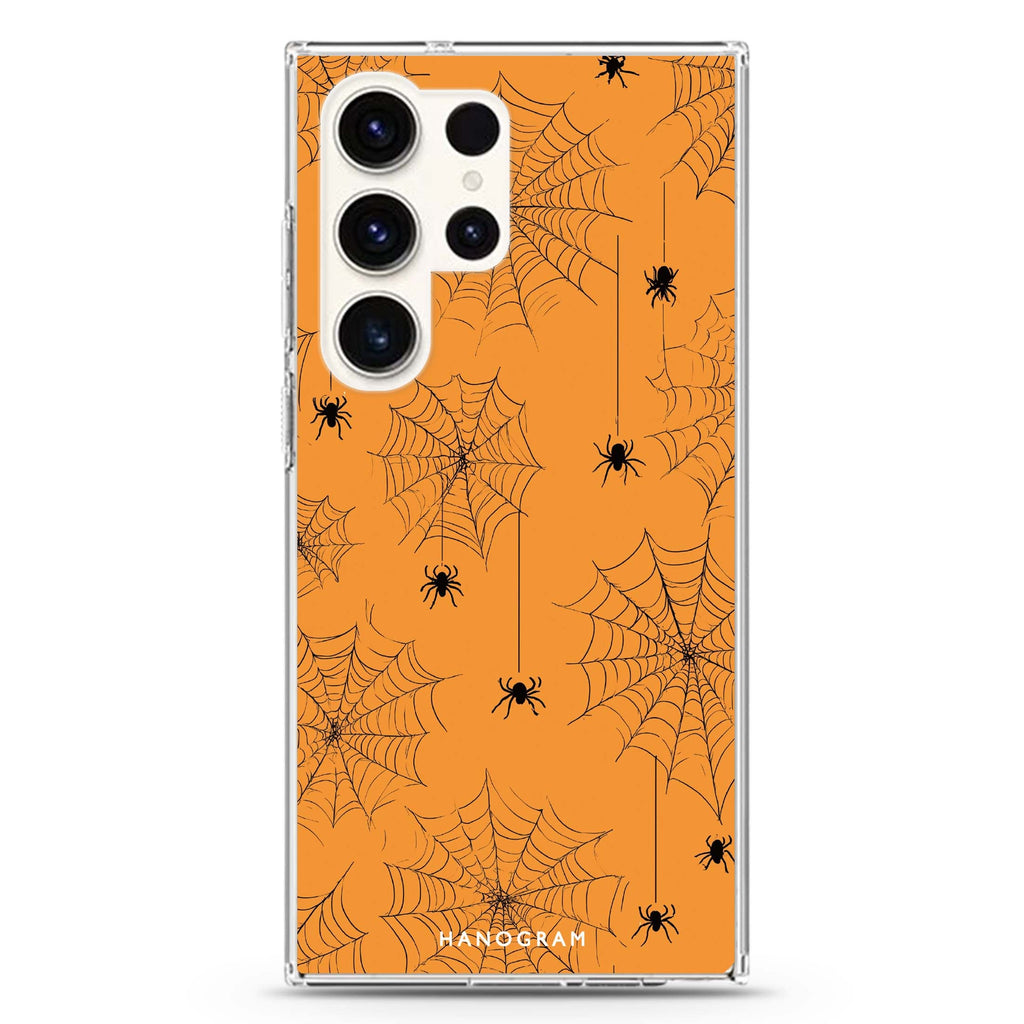 Spooky Web Weave Samsung Galaxy S26/S25/S24/S23/S22 Ultra ultra clear case, transparent design, main view