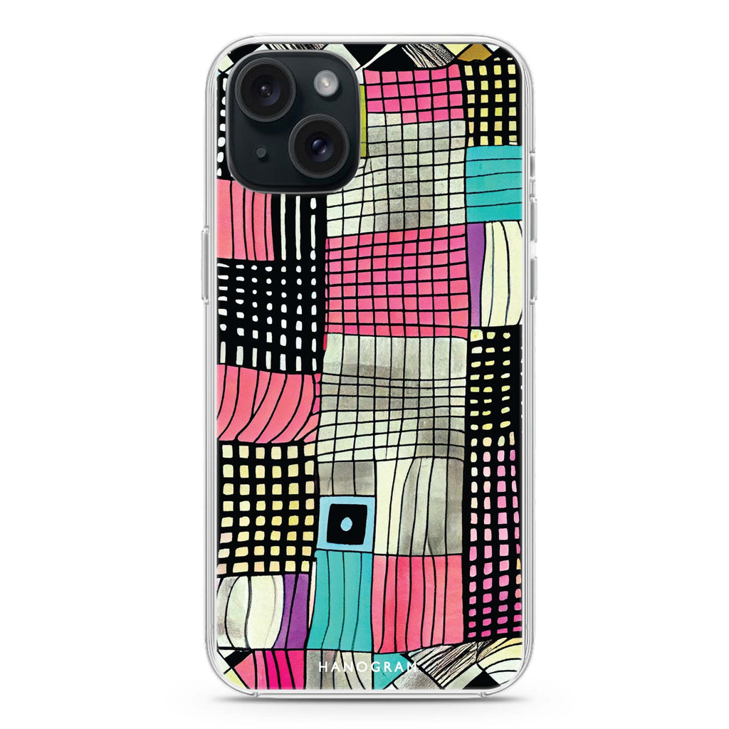 Abstract Checked Pattern iPhone 15 plus Ultra Clear Case
