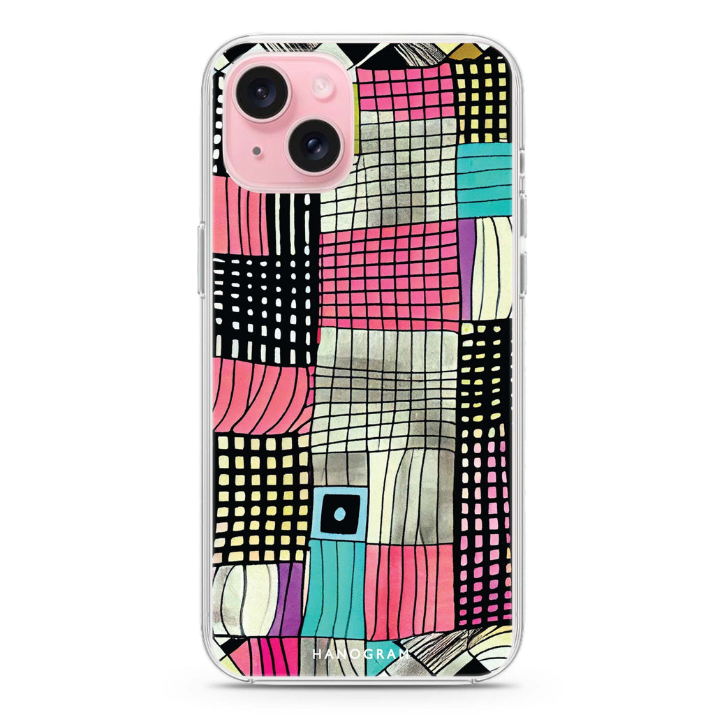 Abstract Checked Pattern iPhone 15 Plus MagSafe Compatible Ultra Clear Case