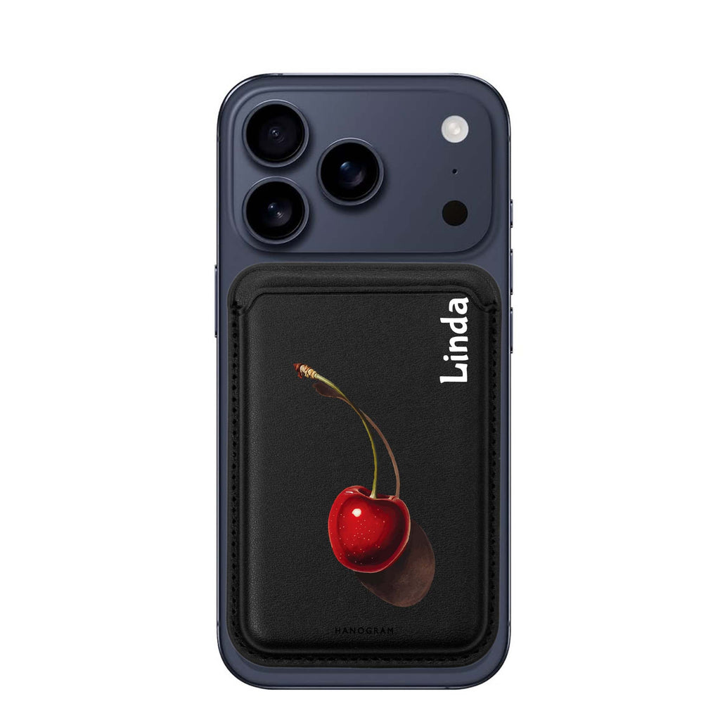 Ruby Rhapsody custom name MagSafe wallet for iPhone, personalized magnetic card holder, main view