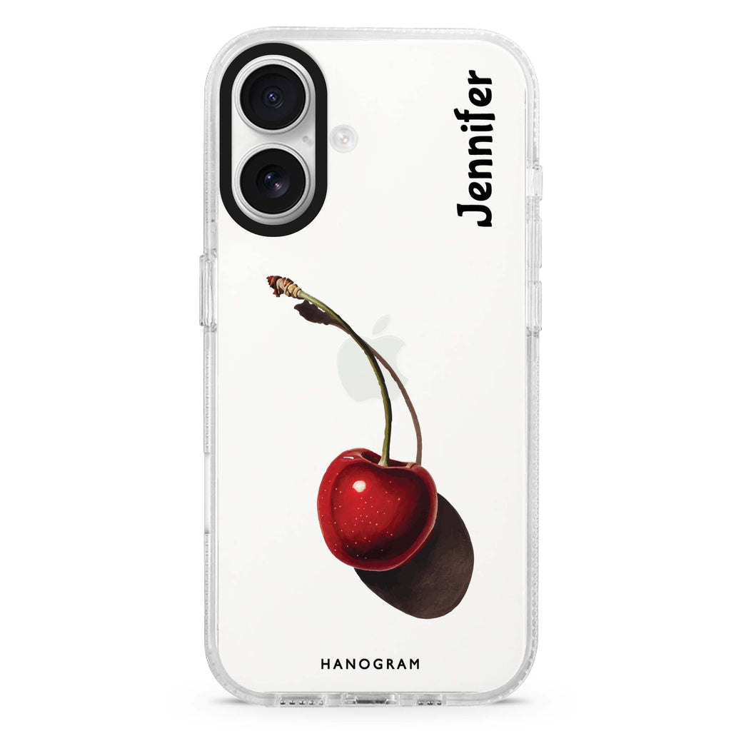 Ruby Rhapsody custom name iPhone 16 and 16 Plus ultra clear case, transparent graphic artwork, front product view