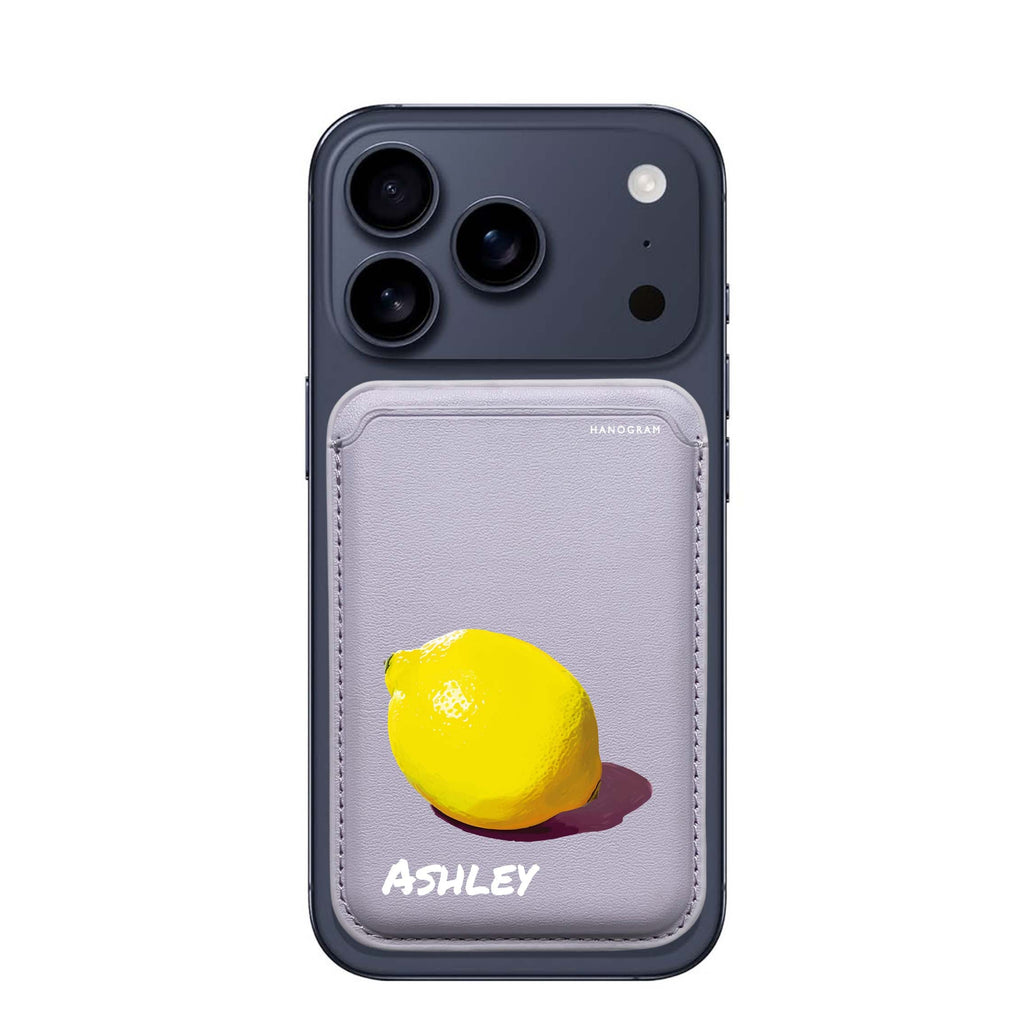 Lemon Lush custom name MagSafe wallet for iPhone, personalized magnetic card holder, main view