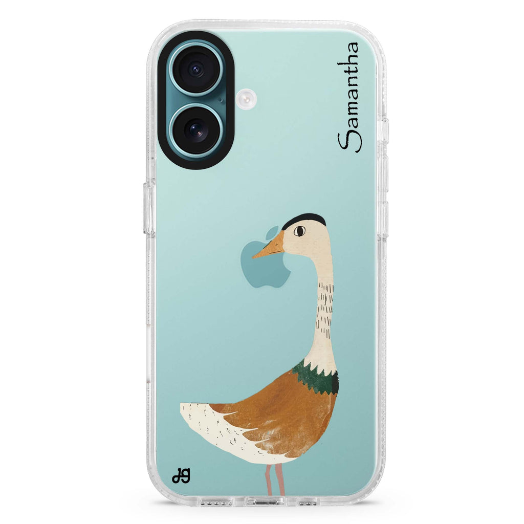 Meadow Honk custom name iPhone 16 and 16 Plus ultra clear case, transparent graphic artwork, front product view