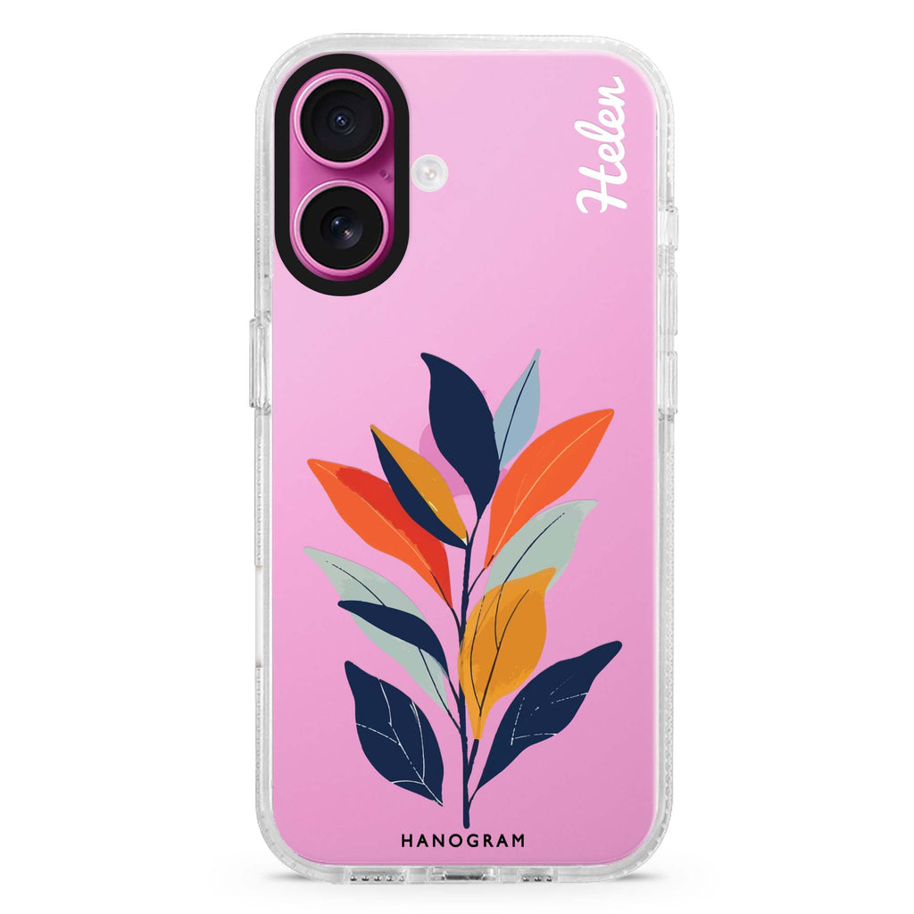 Flora Flat custom name iPhone 16 and 16 Plus ultra clear case, transparent graphic artwork, front product view