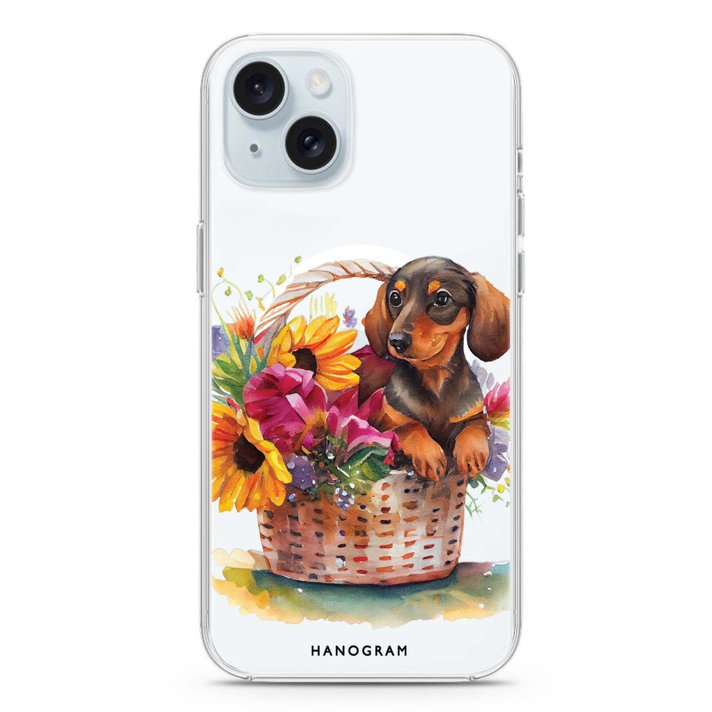 Floral & Dog iPhone 15 Plus MagSafe Compatible Ultra Clear Case