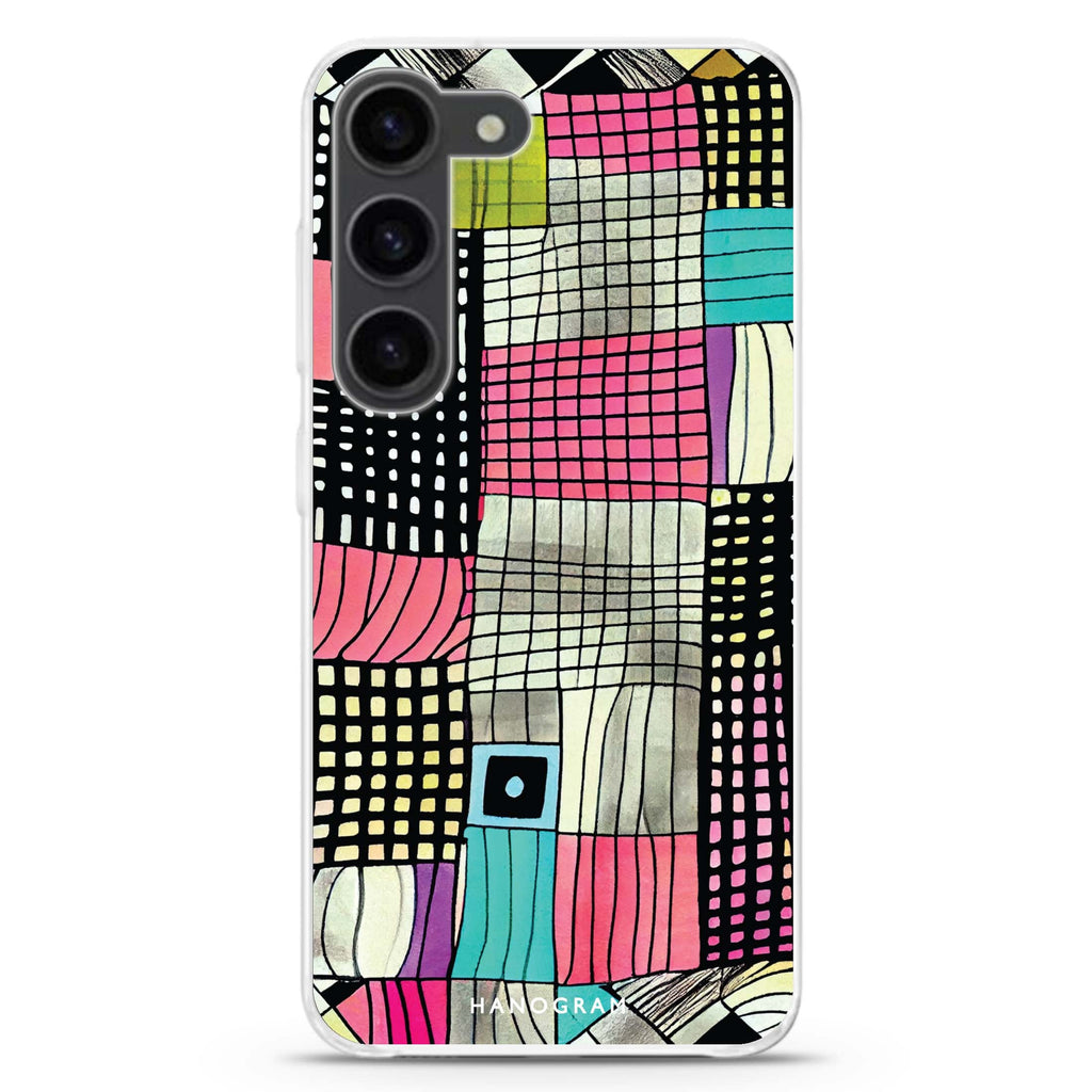 Abstract Checked Pattern ultra-clear case for Samsung Galaxy S23/S22, front view