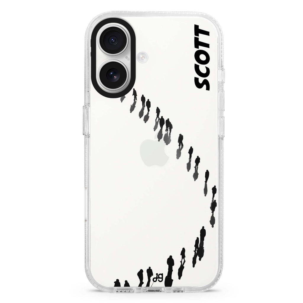 People Points custom name iPhone 16 and 16 Plus ultra clear case, transparent graphic artwork, front product view