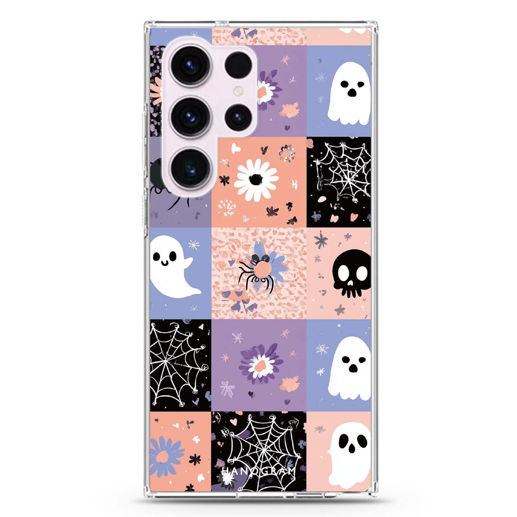 Pastel Patchwork Haunts Samsung Galaxy S26/S25/S24/S23/S22 Ultra ultra clear case, transparent design, main view