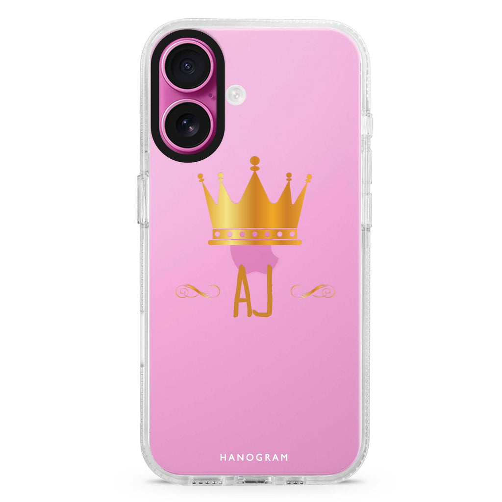 King's crown custom name iPhone 16 and 16 Plus ultra clear case, transparent graphic artwork, front product view