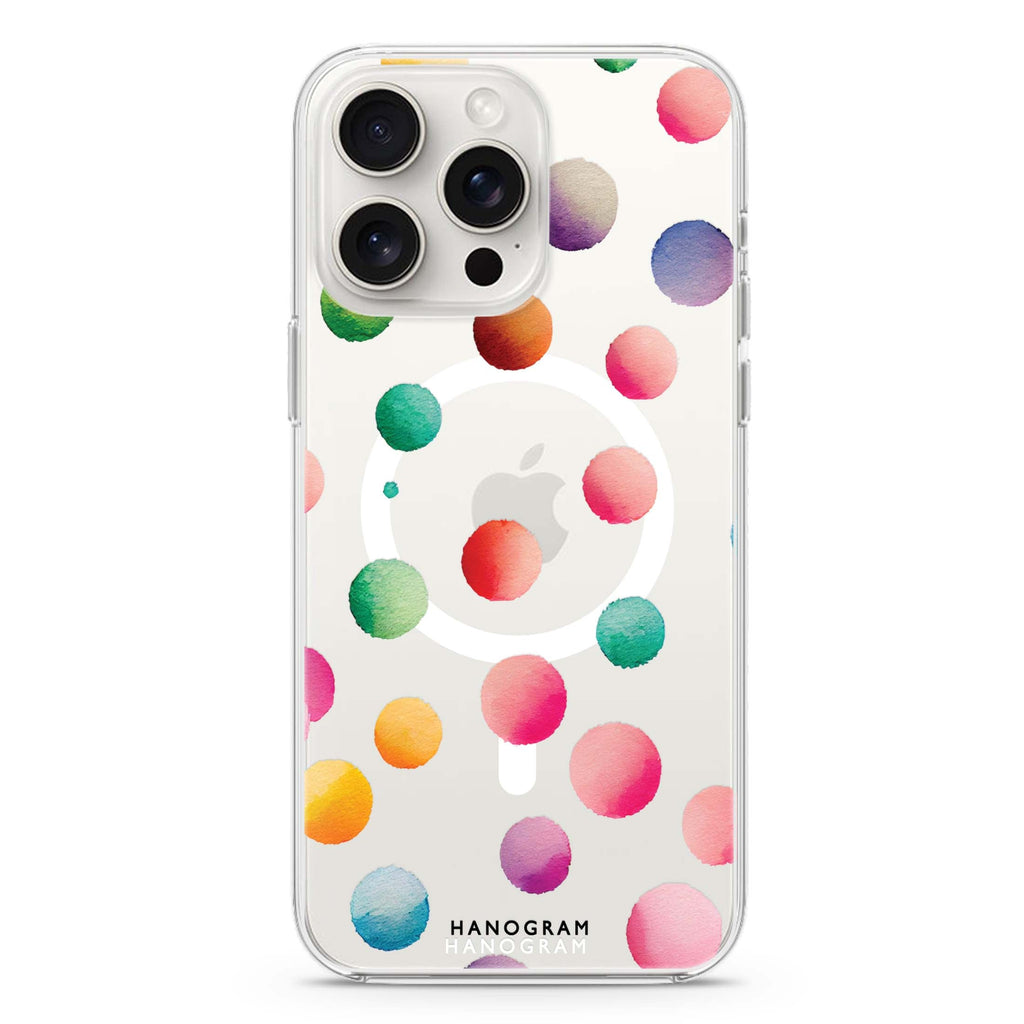 Watercolour Polka Dot iPhone 15 Pro MagSafe Compatible Ultra Clear Case