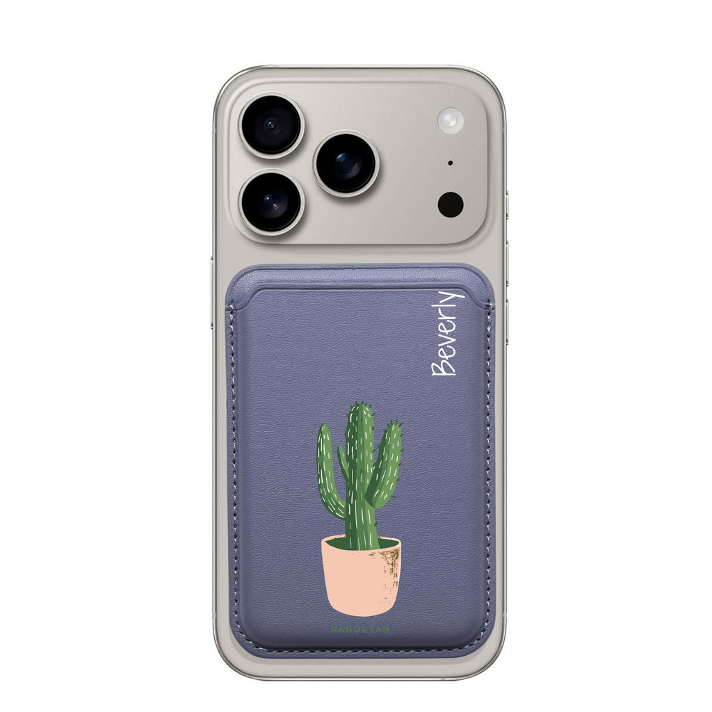Cacti Delight custom name MagSafe wallet for iPhone, personalized magnetic card holder, main view