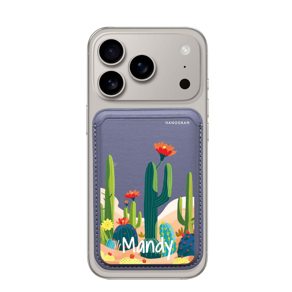 Desert Bloom custom name MagSafe wallet for iPhone, personalized magnetic card holder, main view