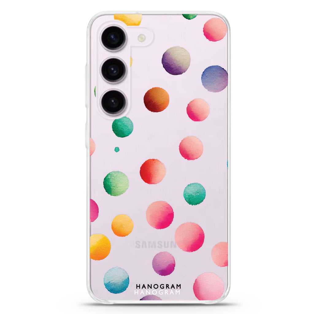 Watercolour Polka Dot ultra-clear case for Samsung Galaxy S23/S22, front view