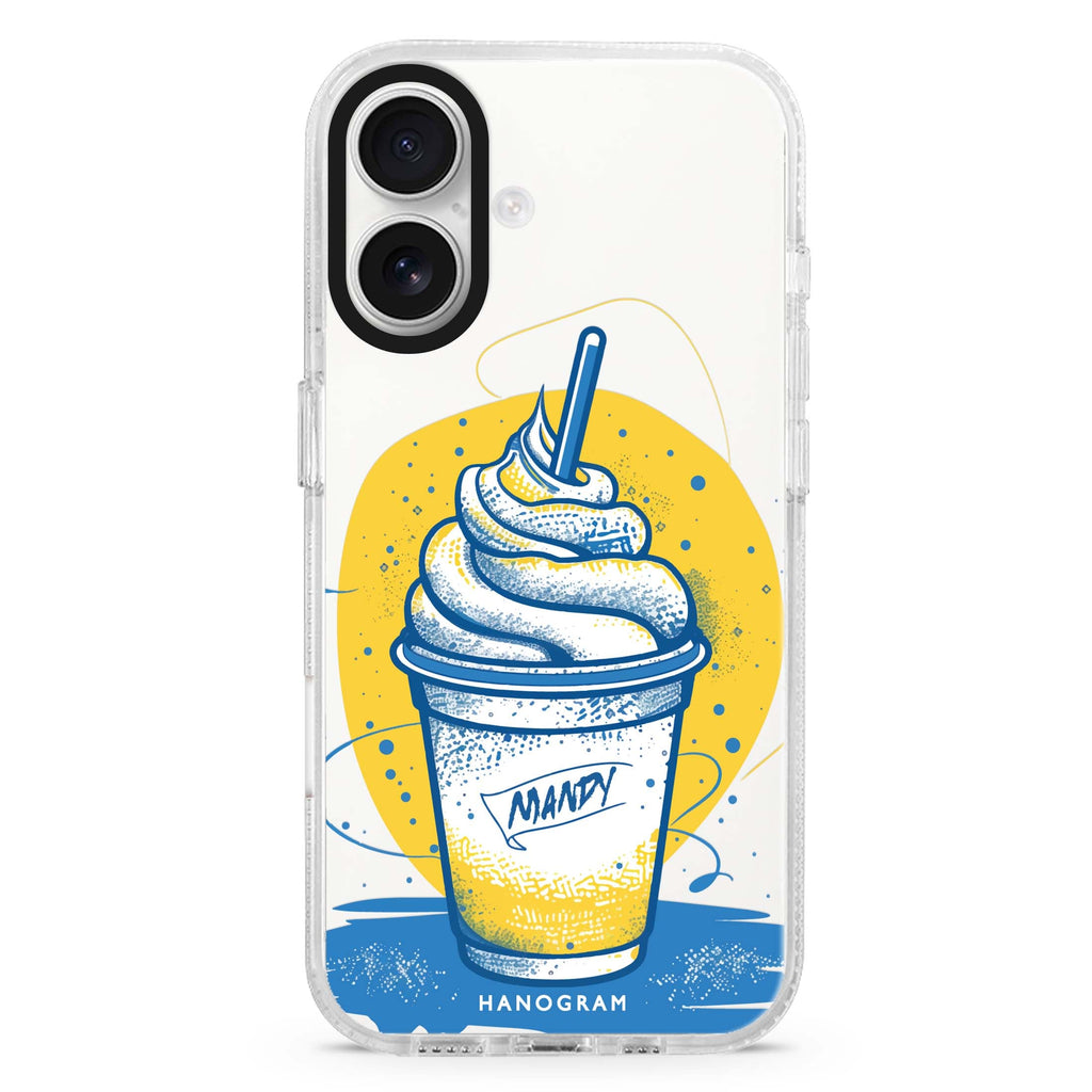 Frozen Fantasy custom name iPhone 16 and 16 Plus ultra clear case, transparent graphic artwork, front product view