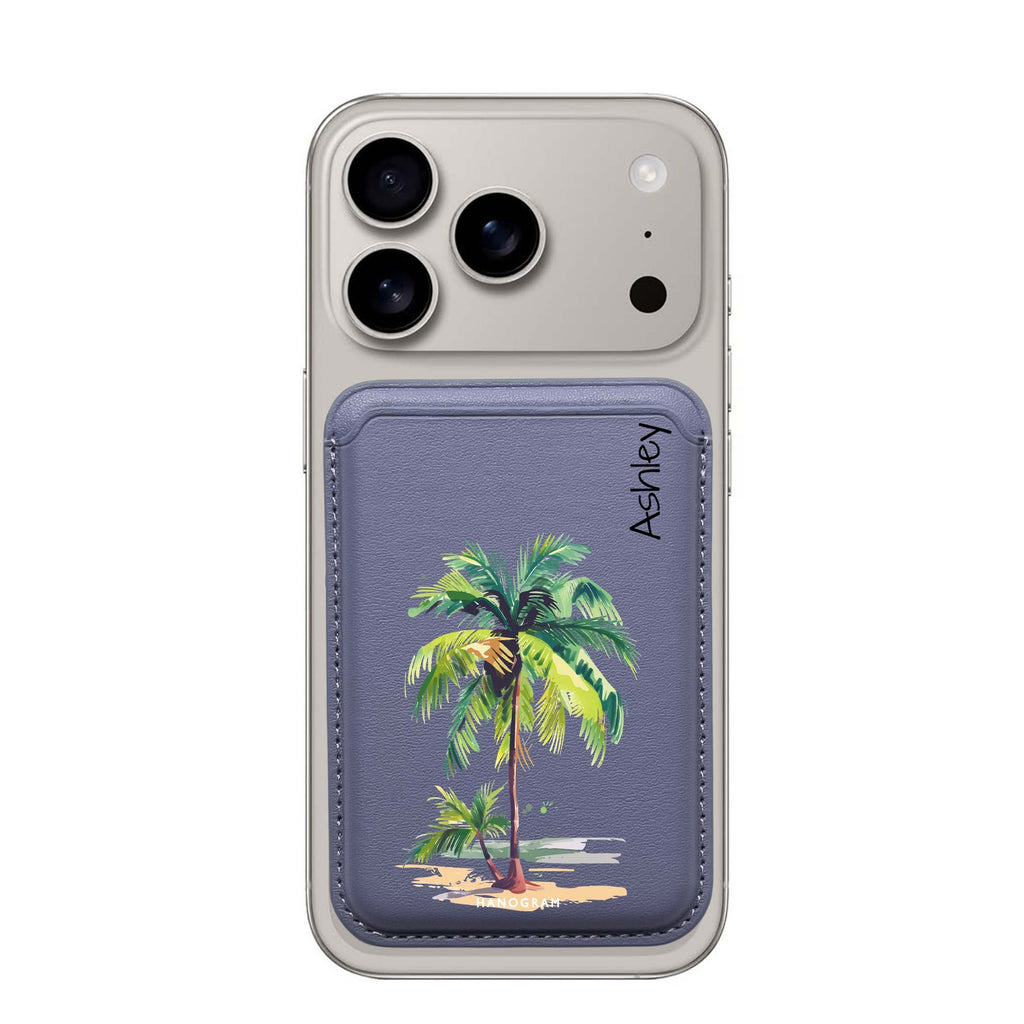 Island Palms custom name MagSafe wallet for iPhone, personalized magnetic card holder, main view