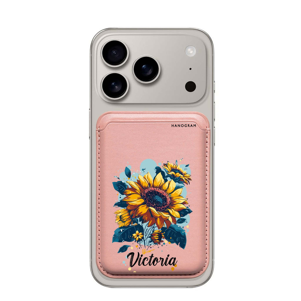 Sun-Kissed Petals custom name MagSafe wallet for iPhone, personalized magnetic card holder, main view