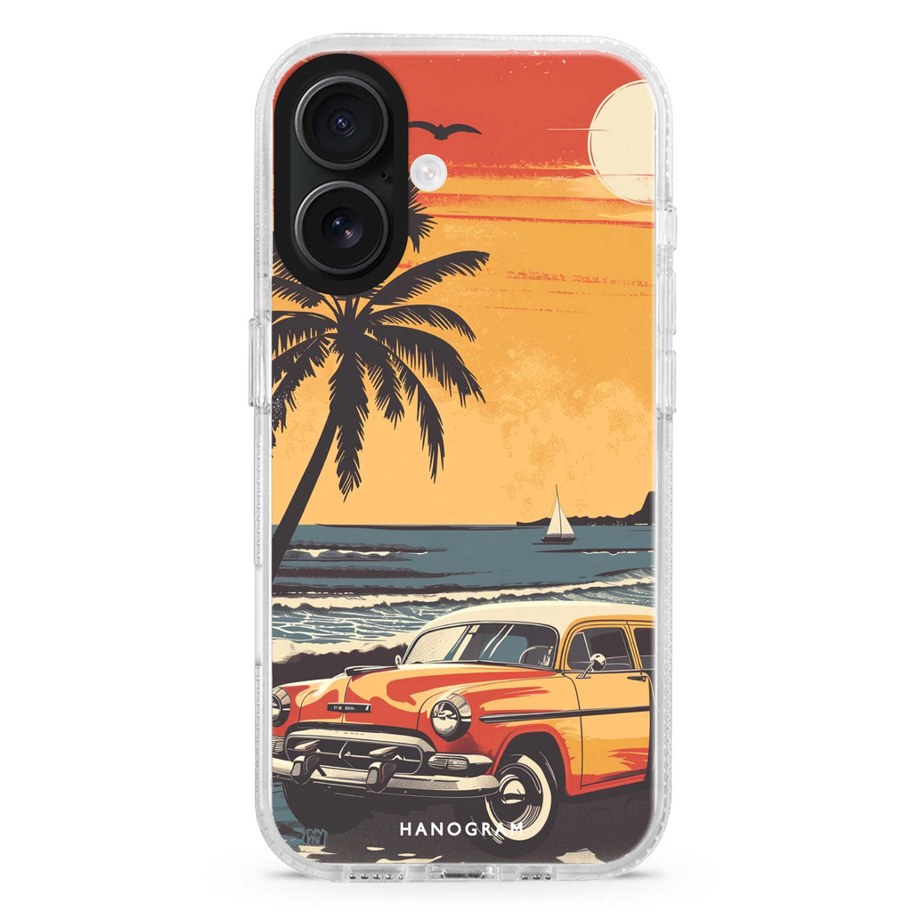 Ocean Waves iPhone 16 and 16 Plus ultra clear case, transparent abstract pattern, front product view