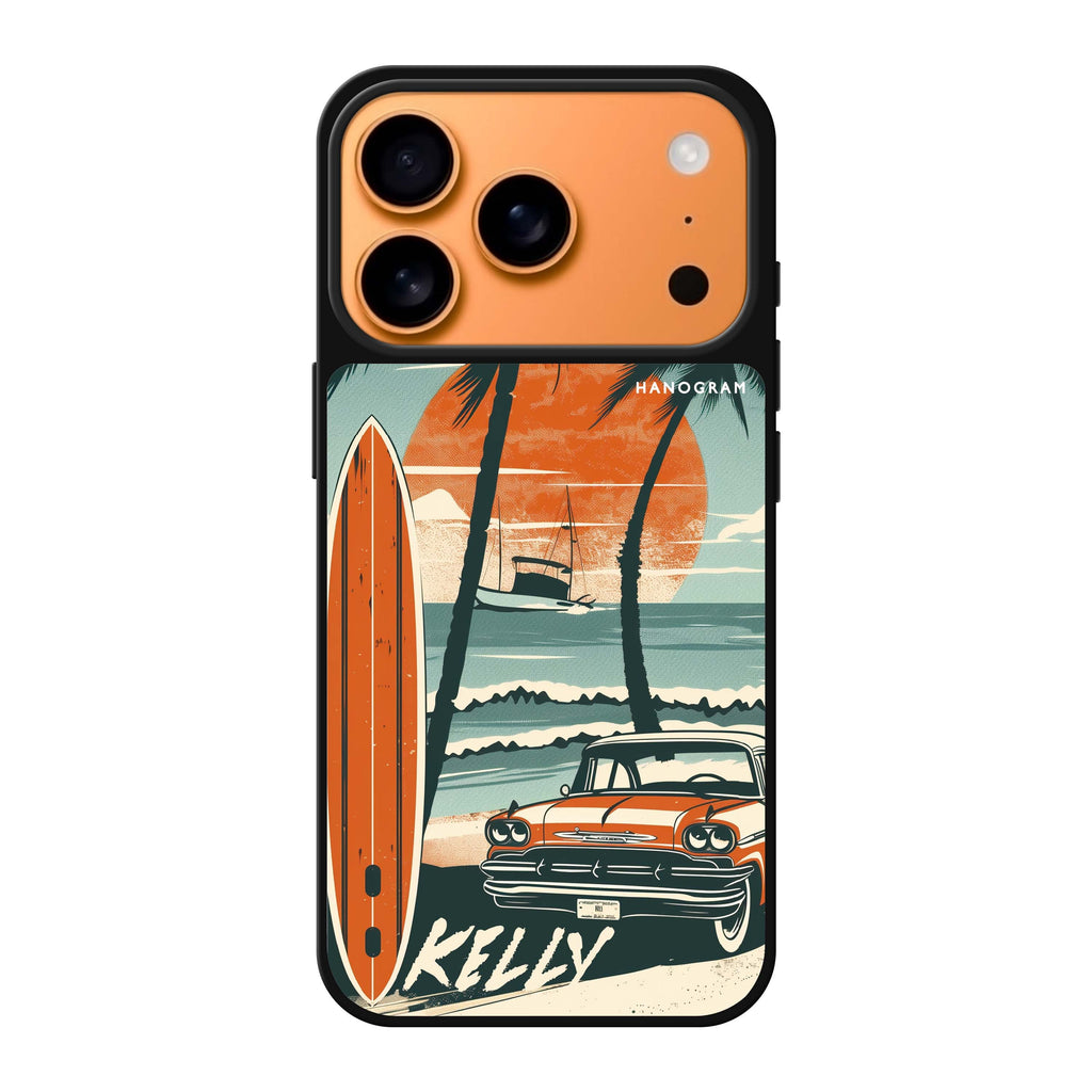 Surf Vibes personalized name playful iPhone 17 Pro Max mirror case