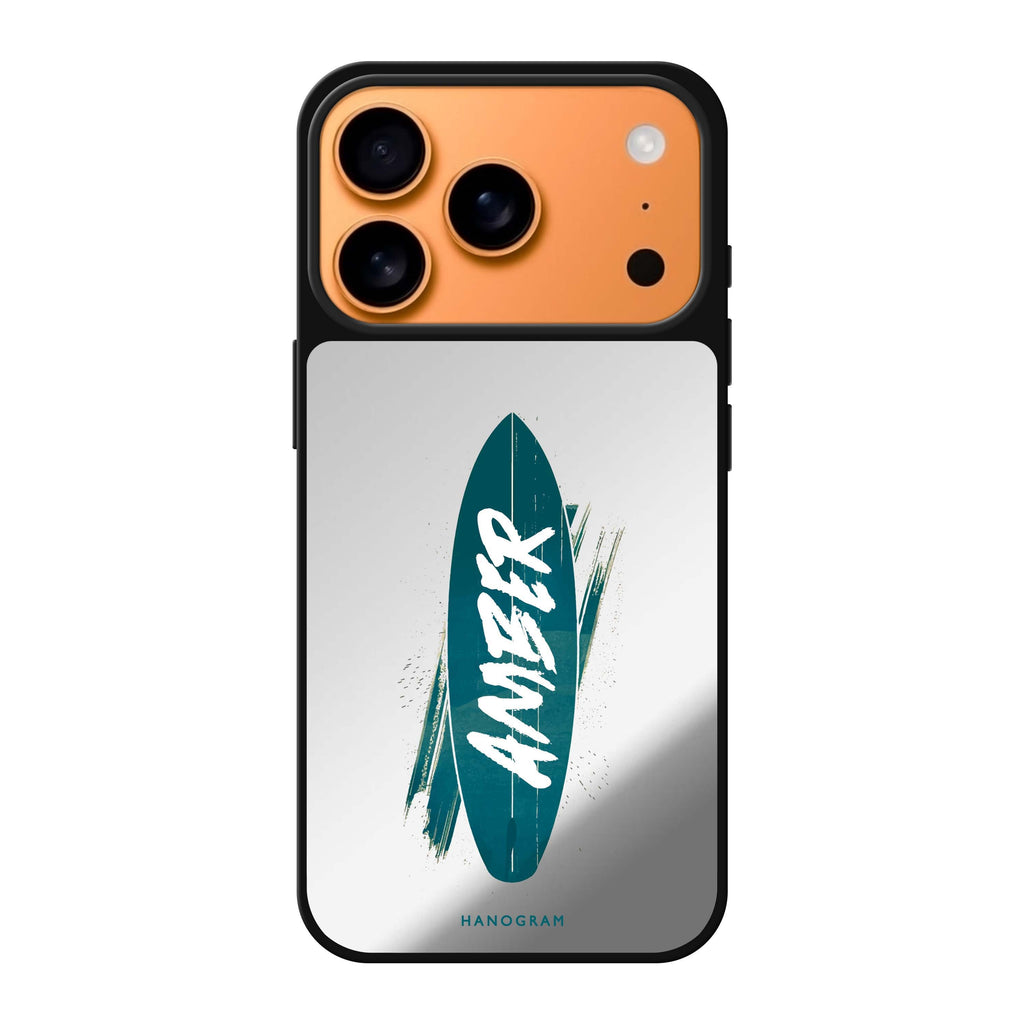 Surf's Up personalized name typography iPhone 17 Pro Max mirror case
