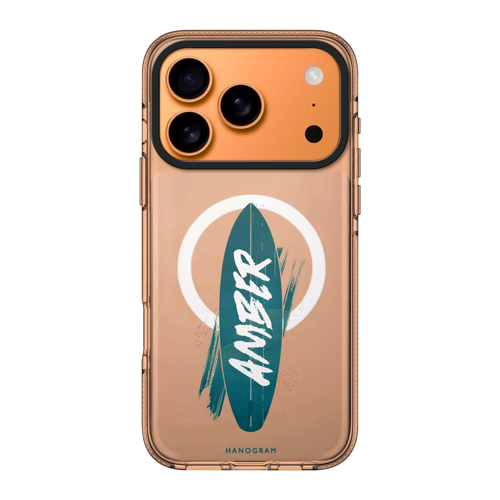 Surf's Up personalized name typography iPhone 17 Pro Max ultra clear case