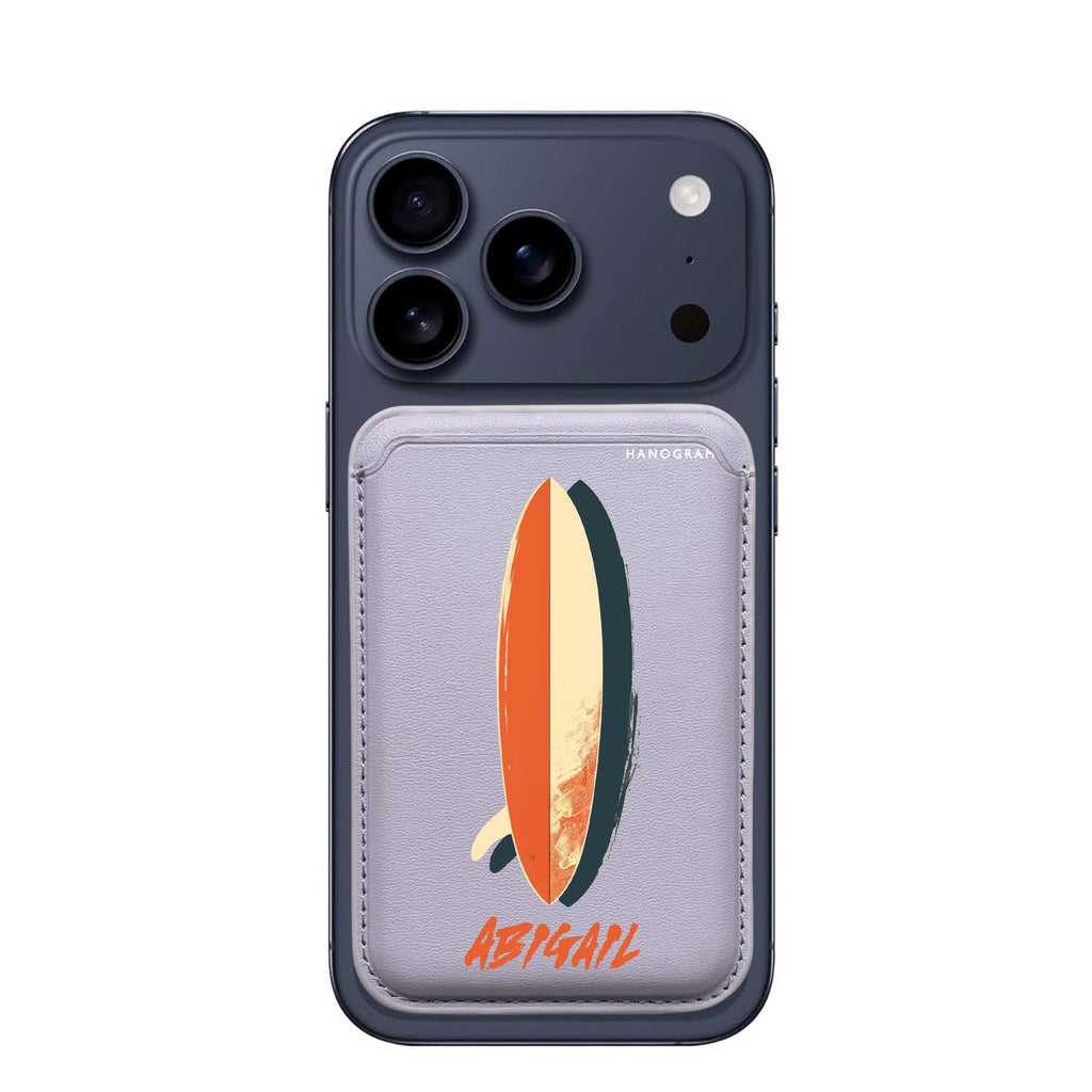Wave Rider custom name MagSafe wallet for iPhone, personalized magnetic card holder, main view