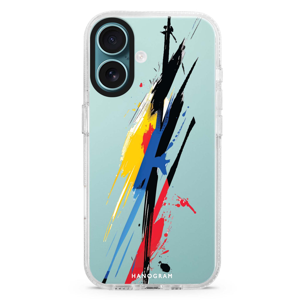 Colorwave Creations iPhone 16 and 16 Plus ultra clear case, transparent abstract pattern, front product view