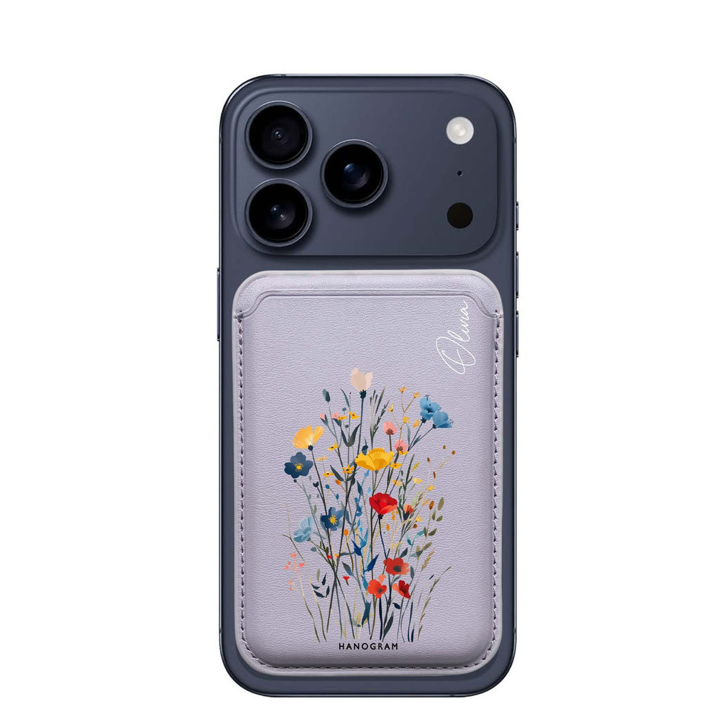 Garden Grace custom name MagSafe wallet for iPhone, personalized magnetic card holder, main view