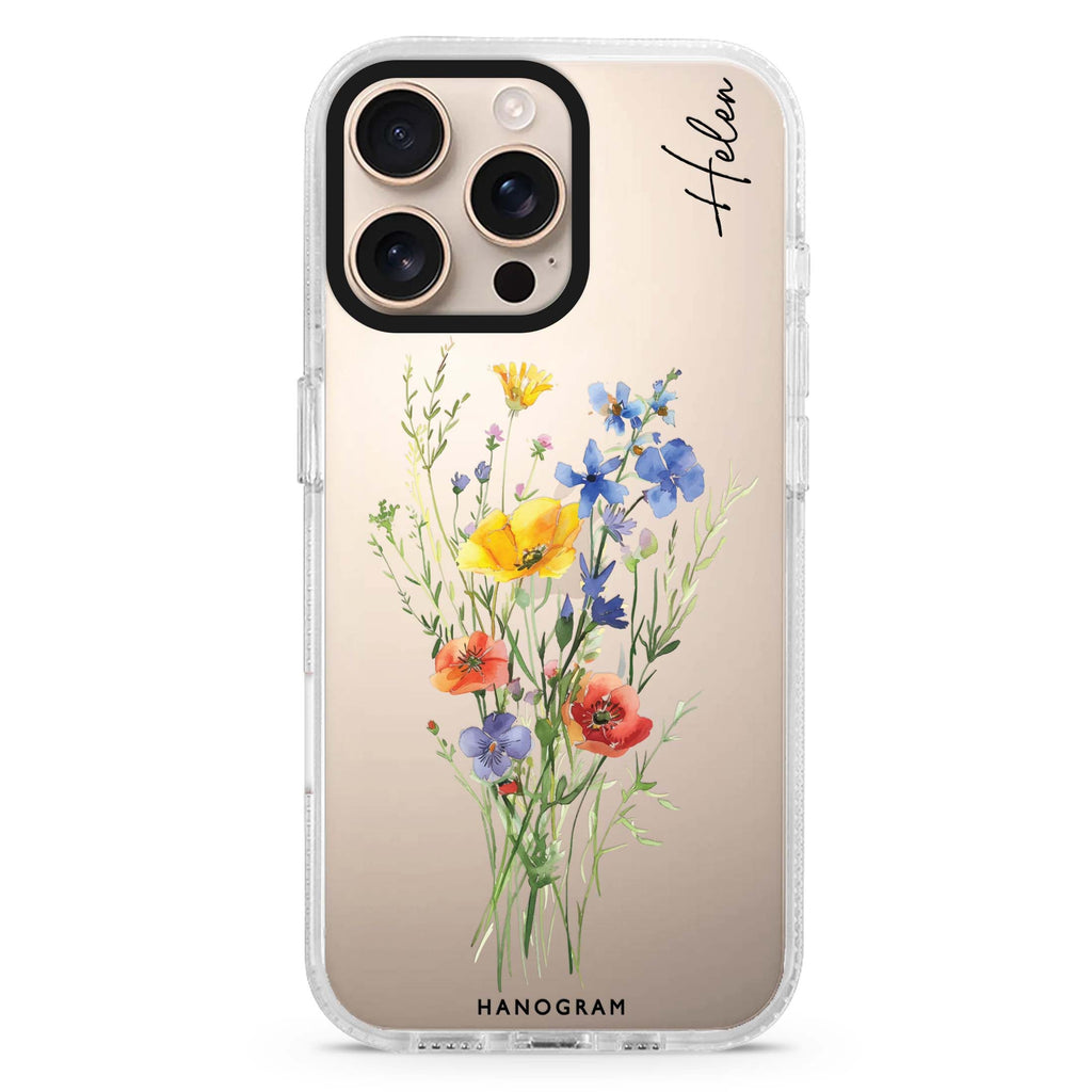 Wildflower Whimsy Custom Name iPhone 16/15/14 Pro Max/Pro Clear Case – Hanogram Wildflower Whimsy Custom Name iPhone 16/15/14 Pro Max/Pro Clear Case – Hanogram