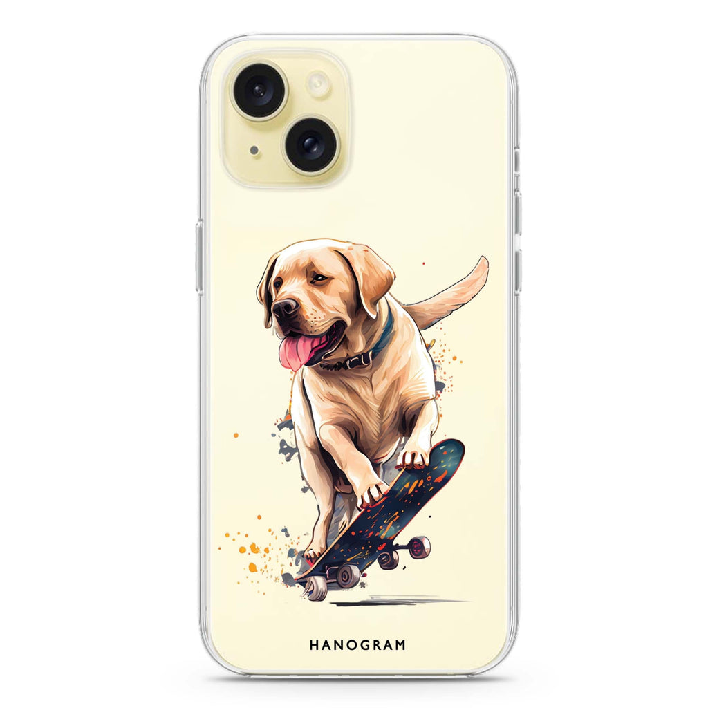 Dog on skateboard iPhone 15 plus Ultra Clear Case
