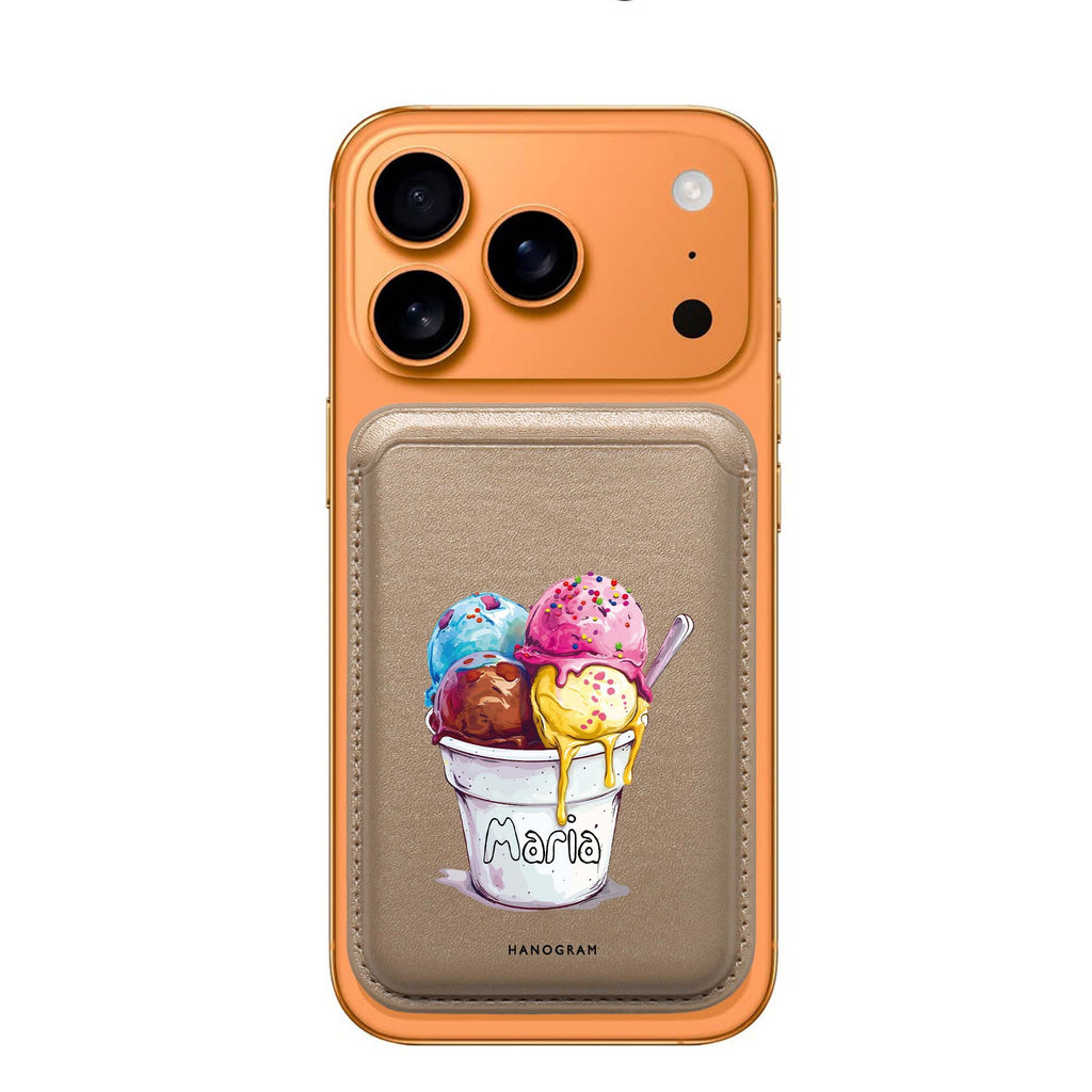 Sweet Scoops custom name MagSafe wallet for iPhone, personalized magnetic card holder, main view
