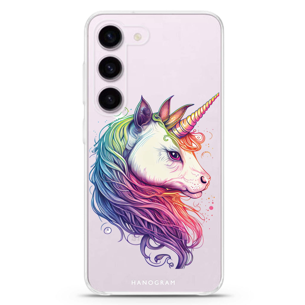 A unicorn ultra-clear case for Samsung Galaxy S23/S22, front view