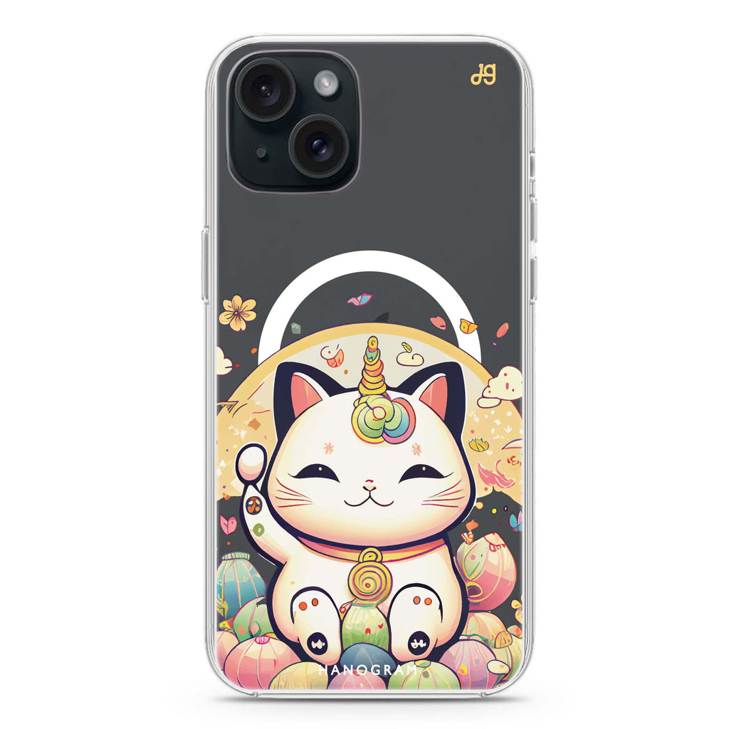 Cute Lucky Cat iPhone 15 Plus MagSafe Compatible Ultra Clear Case